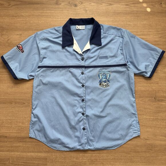 Black Bike Week Daytona Beach 75th Anni Warn A Brother Button-Up Shirt XL Blue - Picture 2 of 10